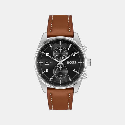 Boss Skytraveller Men Quartz Black Dial Chronograph Leather Watch 1514161