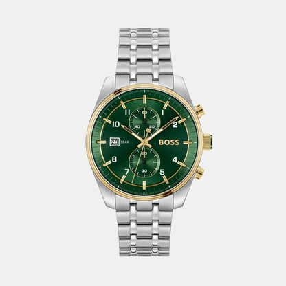 Boss Skytraveller Men Quartz Green Dial Chronograph Stainless Steel Watch 1514195