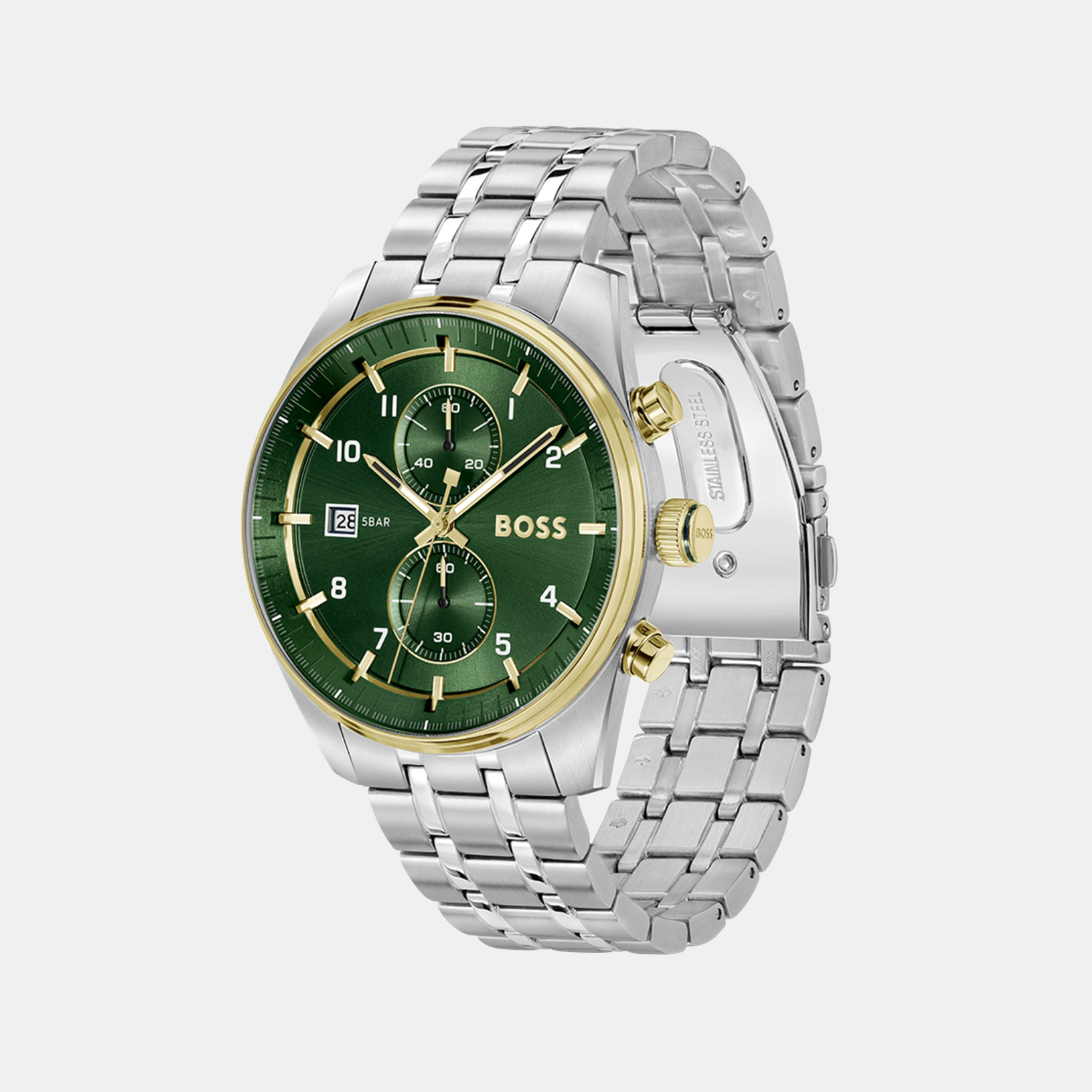 Boss Skytraveller Men Quartz Green Dial Chronograph Stainless Steel Watch 1514195