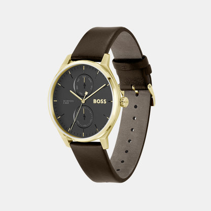 Boss Tyler Men Quartz Black Dial Multi-Function Leather Watch 1514214
