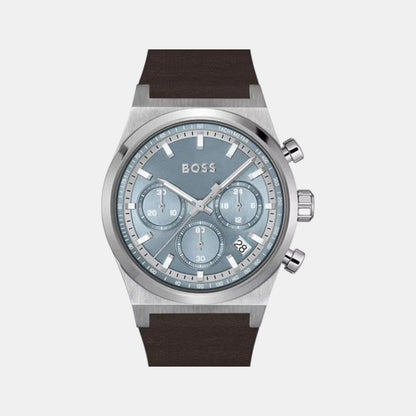 Boss Candor Chrono Men Quartz Blue Dial Chronograph Leather Watch 1514219