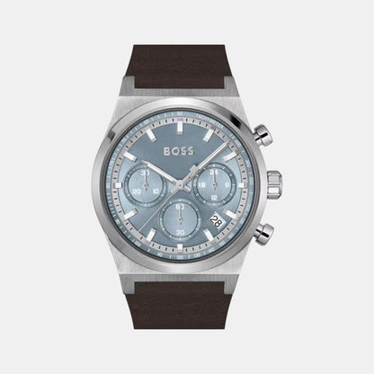 Boss Candor Chrono Men Quartz Blue Dial Chronograph Leather Watch 1514219