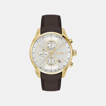 Boss Grand Prix 44 Men Quartz Silver Dial Chronograph Leather Watch 1514225