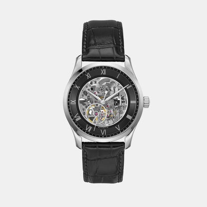 Boss Principle Skeleton Men Automatic Black Dial Analog Leather Watch 1514234