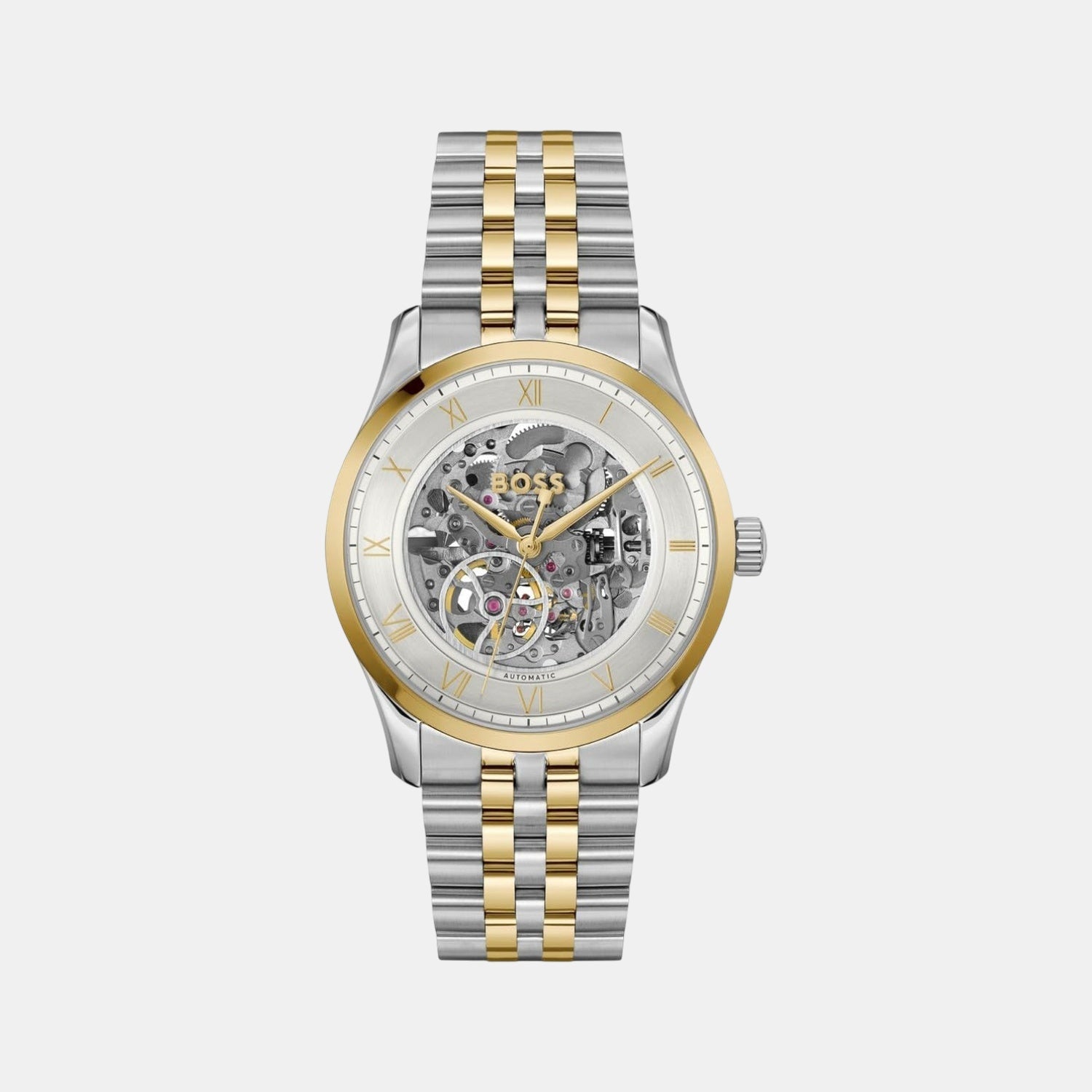 Boss Principle Skeleton Men Automatic Silver Dial Analog Stainless Steel Watch 1514237