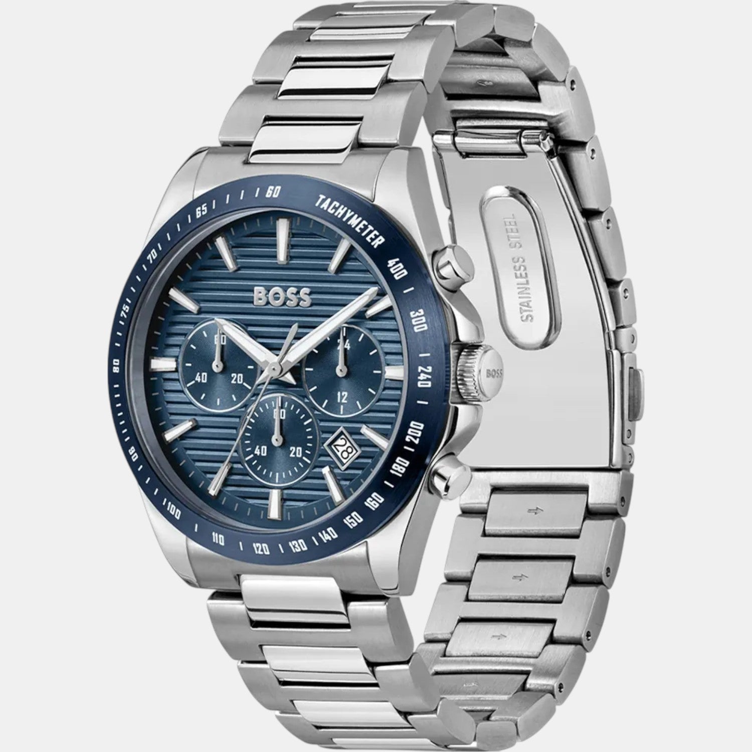Boss Strike Men Quartz Blue Dial Chronograph Stainless Steel Watch 1514240