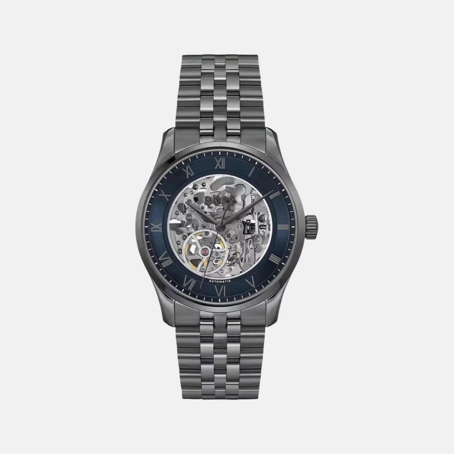 Boss Principle Skeleton Men Automatic Blue Dial Analog Stainless Steel Watch 1514254