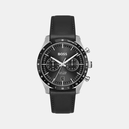 Boss Tourmaster Men Quartz Black Dial Multi-Function Leather Watch 1514284