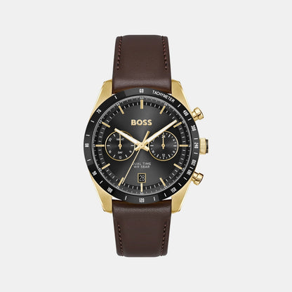Boss Tourmaster Men Quartz Black Dial Chronograph Leather Watch 1514285