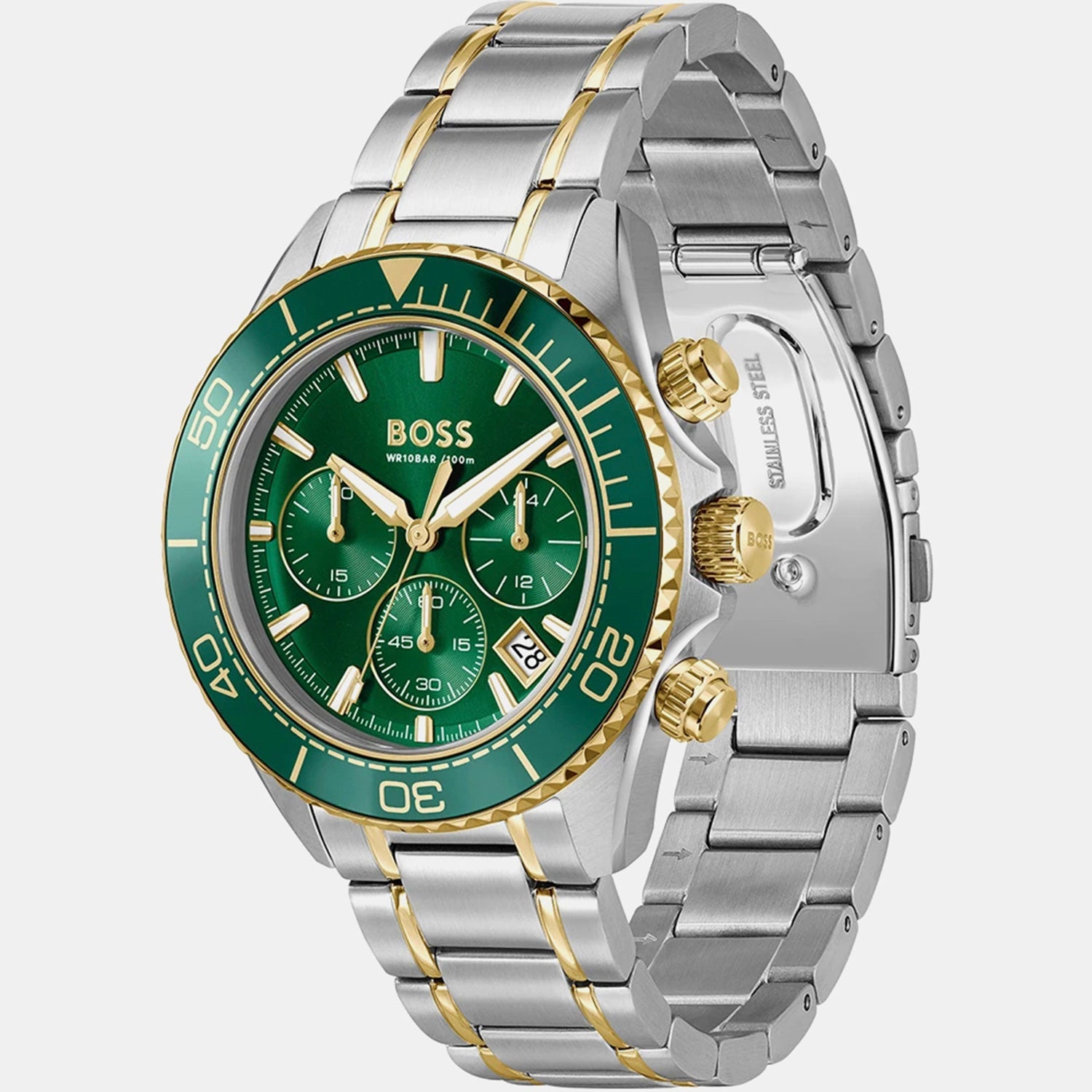 Boss Sealiner Men Quartz Green Dial Chronograph Stainless Steel Watch 1514325