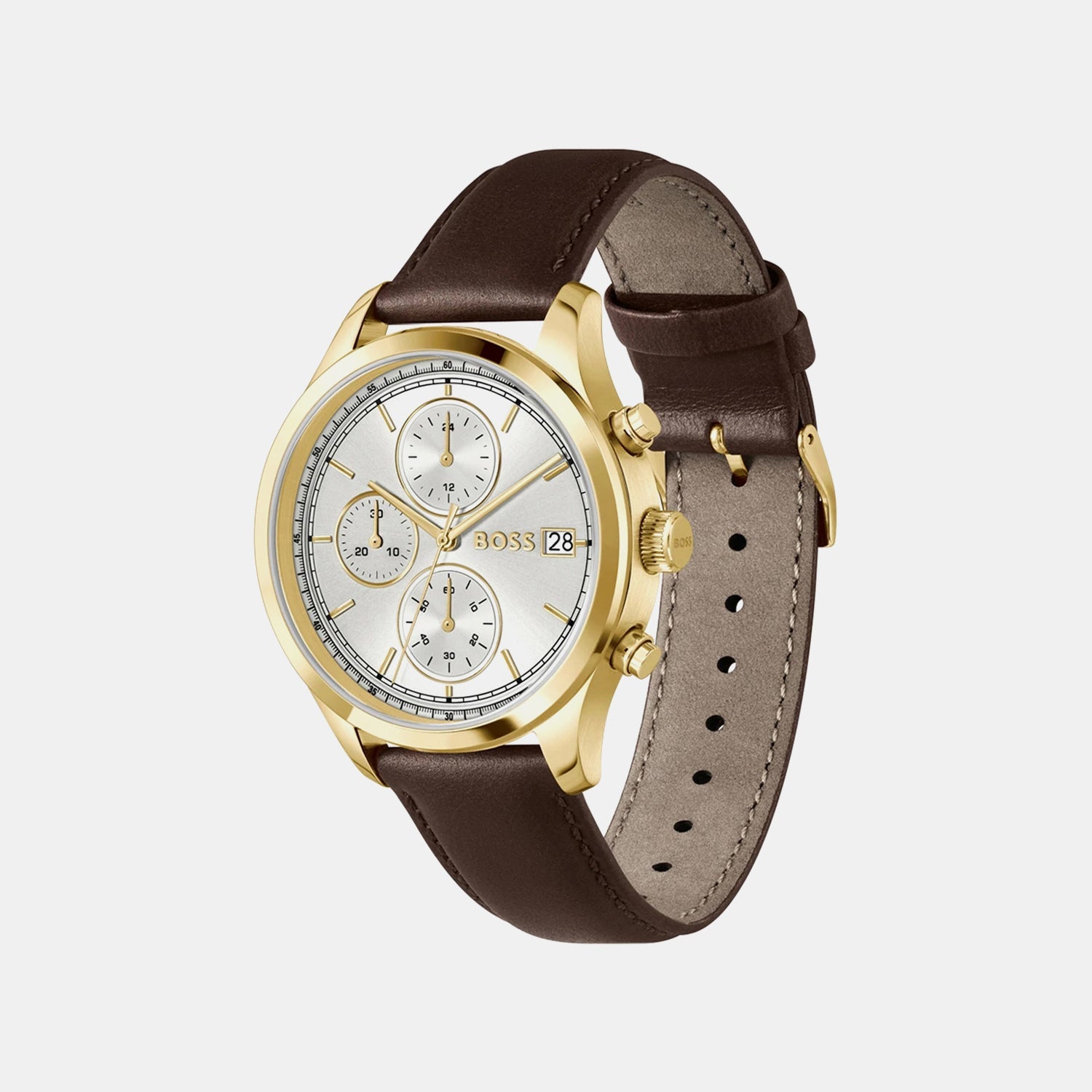Boss Men Quartz Silver Dial Chronograph Leather Watch 1514327