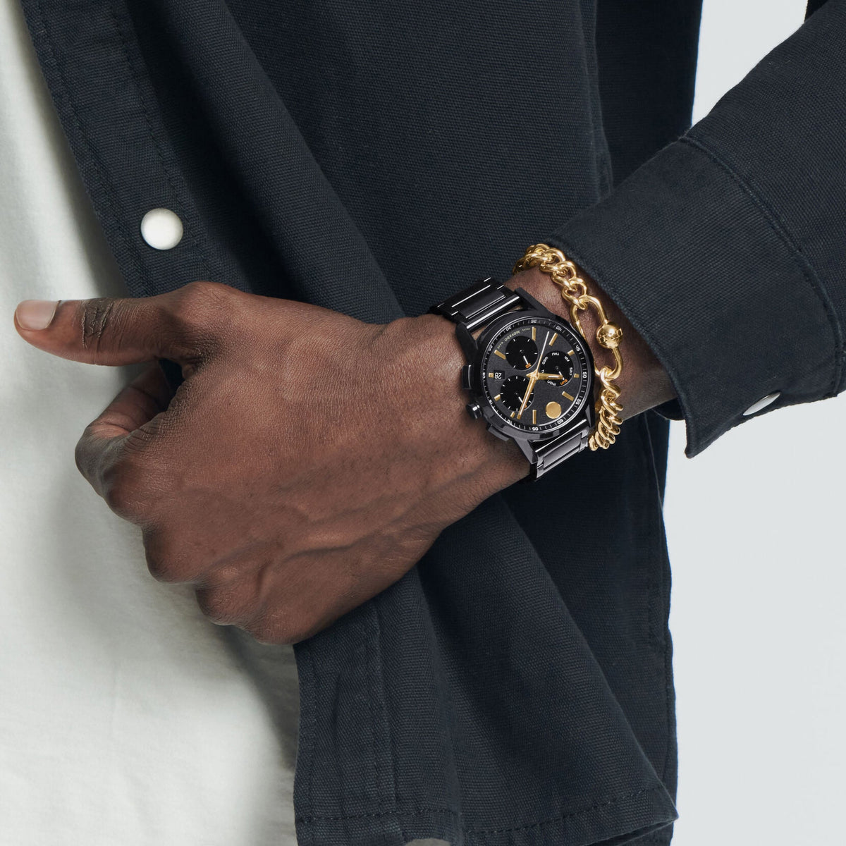 Movado Museum Sport Men Quartz Black Dial Chronograph Stainless Steel Watch 607802