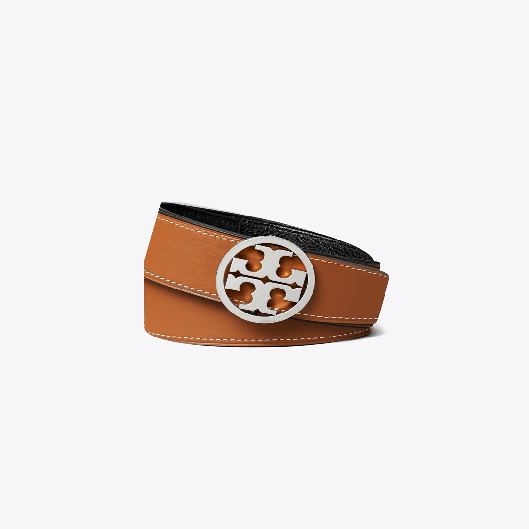 Tory Burch 1.5" Miller Reversible Belt Black / Classic Cuoio / Silver