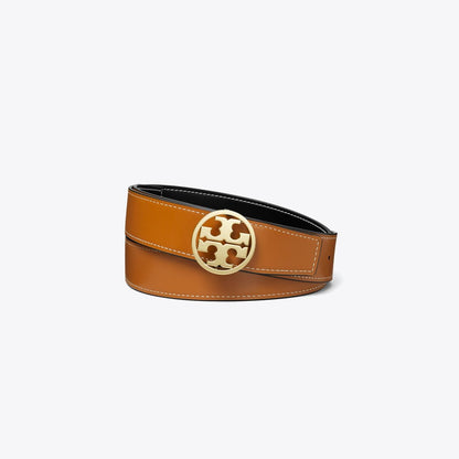 Tory Burch 1.5" Miller Smooth Reversible Belt Black / Malt Whiskey / Gold