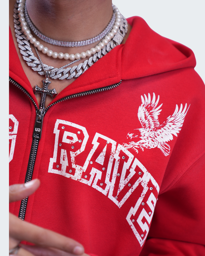RED GRUNGE ZIPPER HOODIE