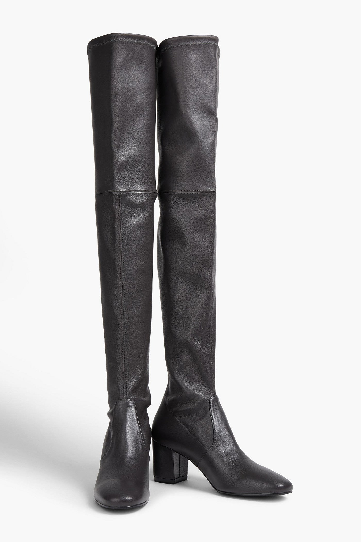 Stuart Weitzman Genna 60 Leather Thigh Boots Dark Gray Women's