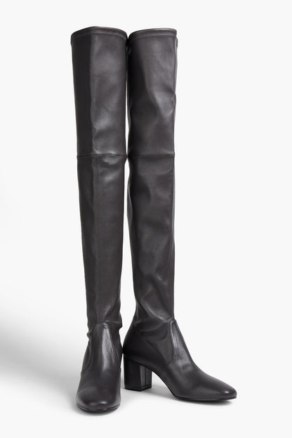 Stuart Weitzman Genna 60 Leather Thigh Boots Dark Gray Women's