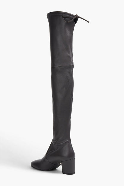 Stuart Weitzman Genna 60 Leather Thigh Boots Dark Gray Women's