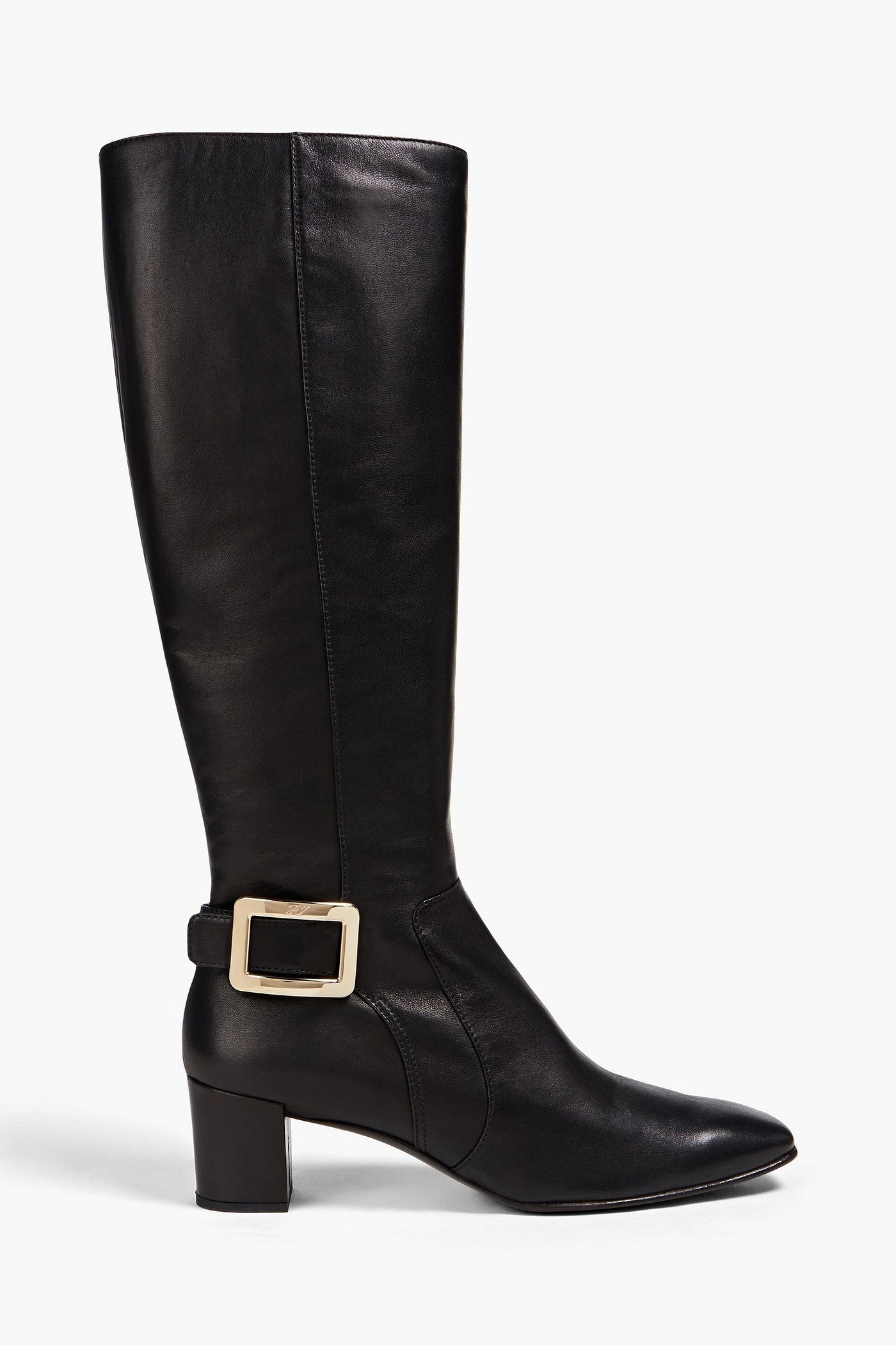 Roger Vivier Polly Buckle-Embellished Leather Knee Boots Black Women's