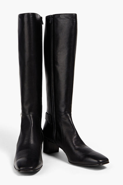 Roger Vivier Polly Buckle-Embellished Leather Knee Boots Black Women's