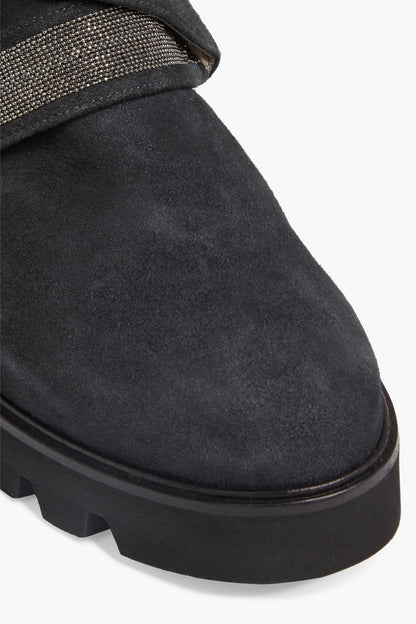 Fabiana Filippi Elisa Embellished Suede Ankle Boots Charcoal Women's