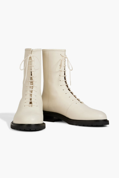 Legres Lace-Up Leather Ankle Boots Off-White Women's