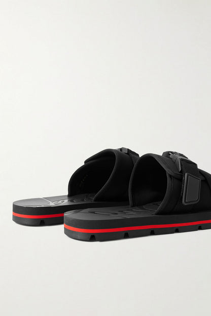 Christian Louboutin Siwa Buckled Grosgrain-Trimmed Neoprene Slides Black