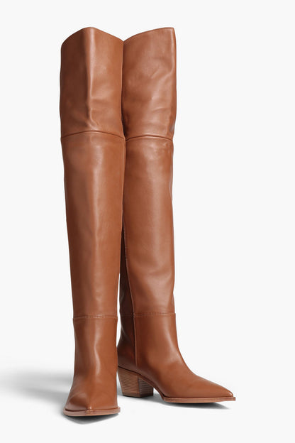 Gianvito Rossi Leather Thigh Boots Light Brown Women's