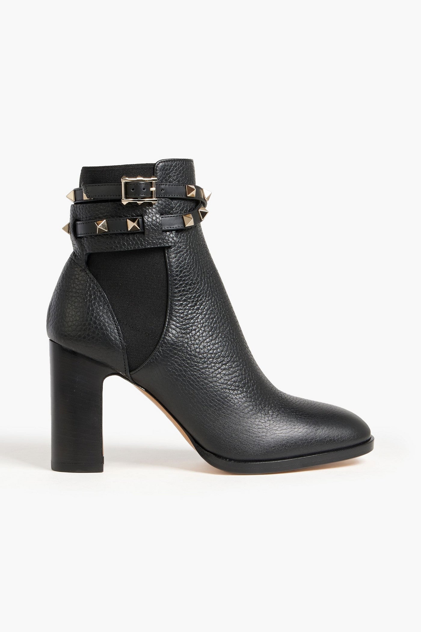 Valentino Garavani Rockstud Pebbled-Leather Ankle Boots Black Women's