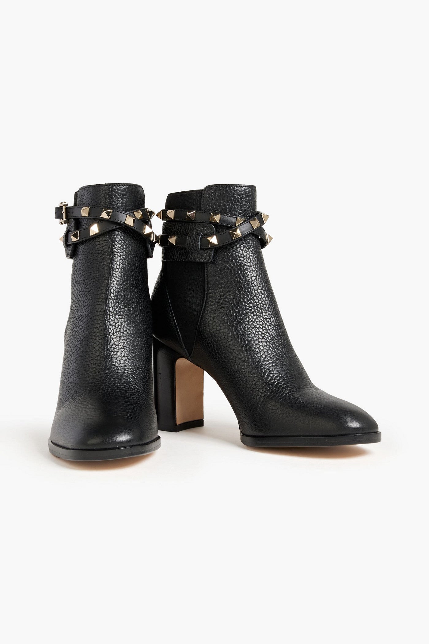 Valentino Garavani Rockstud Pebbled-Leather Ankle Boots Black Women's