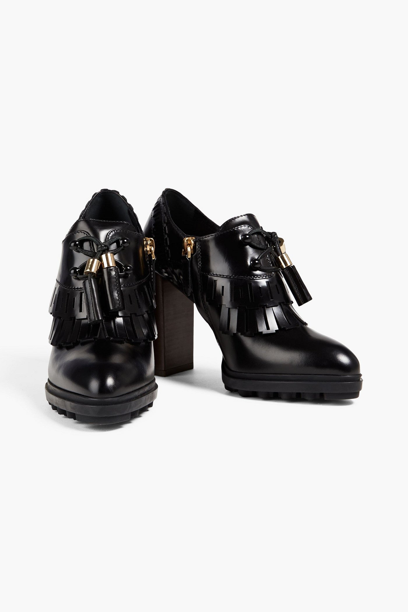 Tod's Fringed Laser-Cut Leather Pumps Black Women's