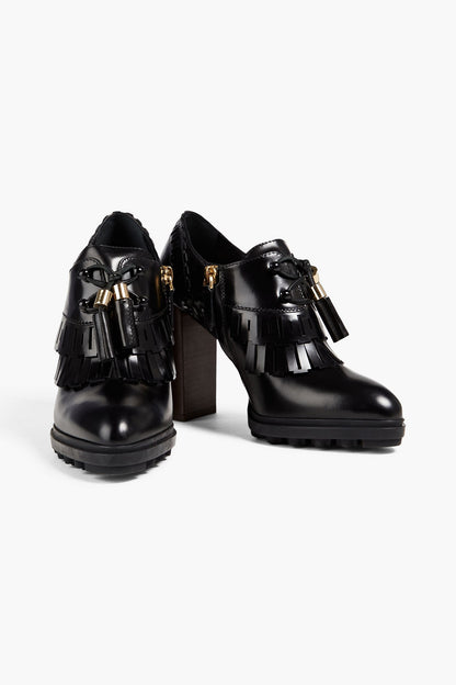 Tod's Fringed Laser-Cut Leather Pumps Black Women's