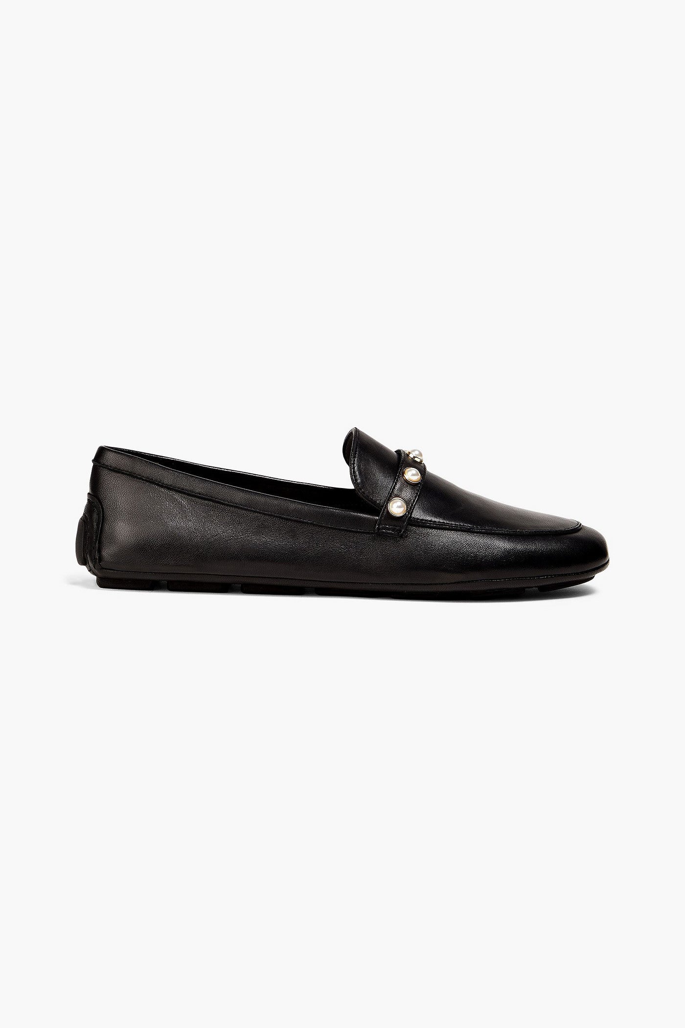 Stuart Weitzman Allpearls Embellished Leather Loafers Black Women's