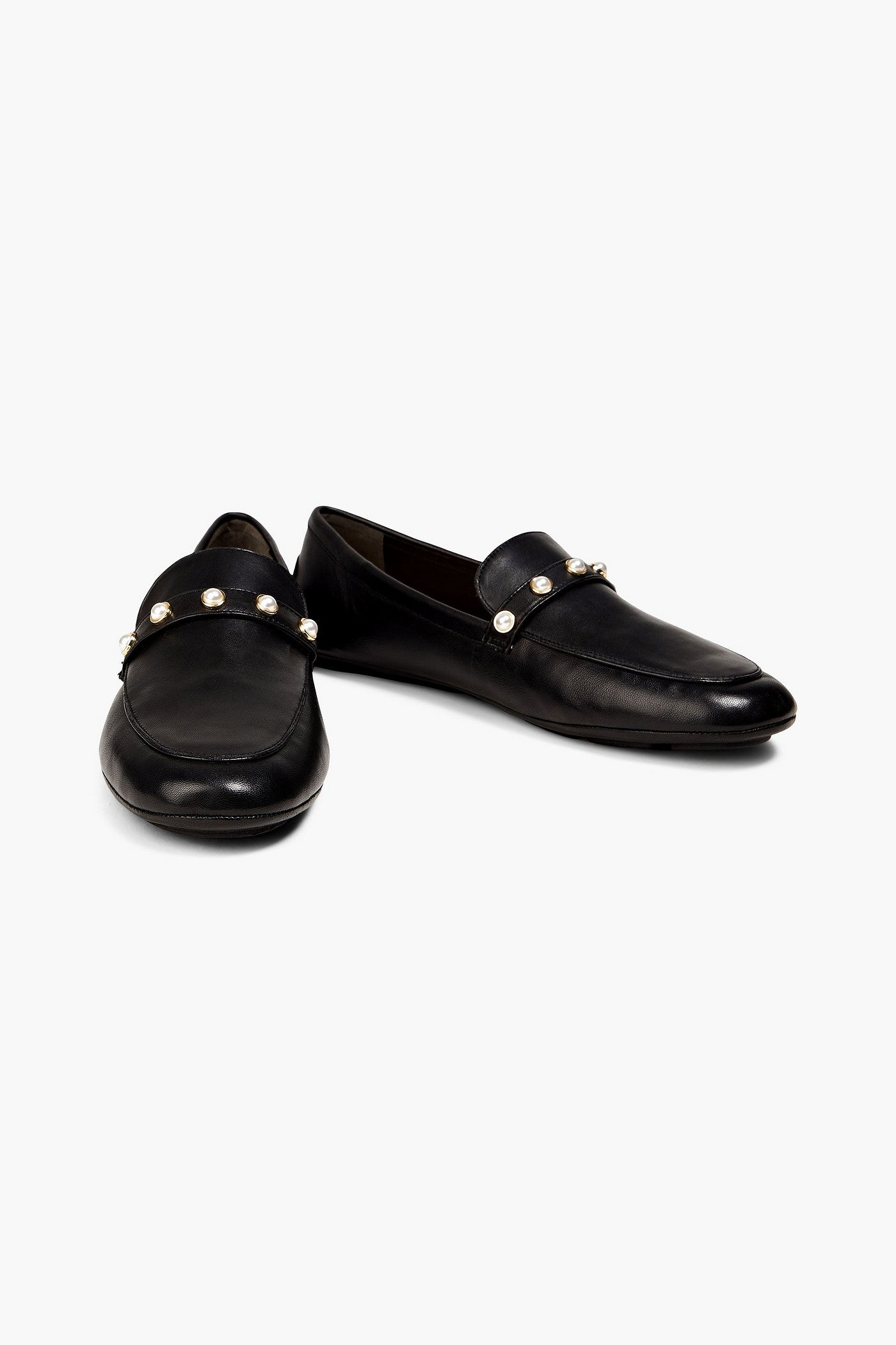 Stuart Weitzman Allpearls Embellished Leather Loafers Black Women's