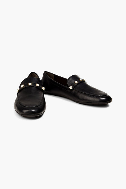 Stuart Weitzman Allpearls Embellished Leather Loafers Black Women's