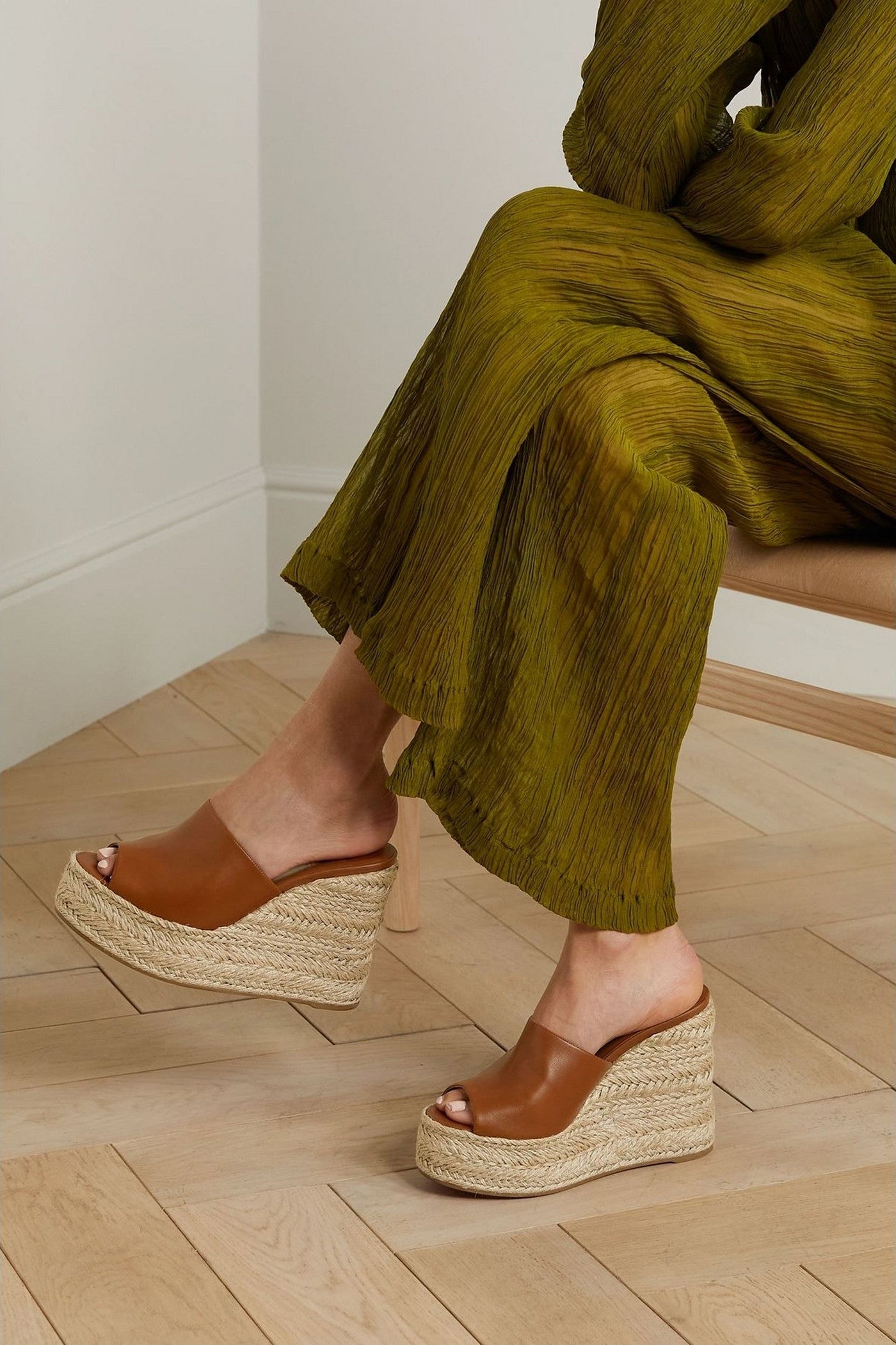 Christian Louboutin Ariella Zeppa 130 Leather Wedge Mules Brown Women's