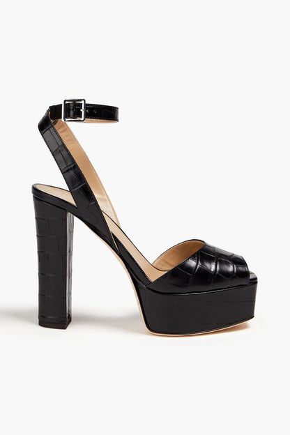Giuseppe Zanotti Betty Croc-Effect Leather Platform Sandals Black Women's