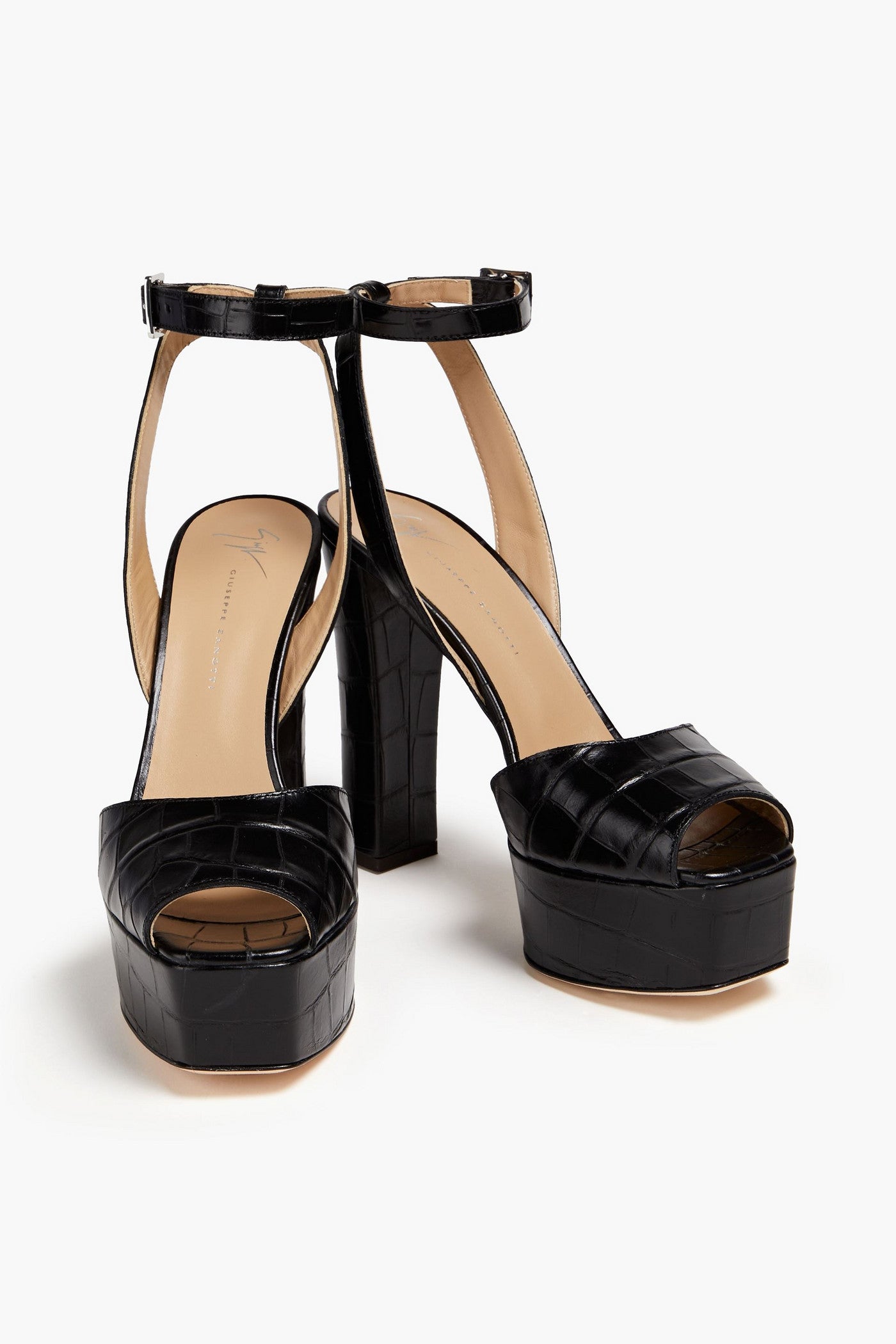 Giuseppe Zanotti Betty Croc-Effect Leather Platform Sandals Black Women's