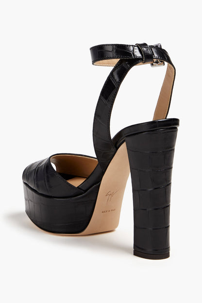 Giuseppe Zanotti Betty Croc-Effect Leather Platform Sandals Black Women's
