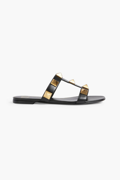Valentino Garavani Roman Stud Leather Sandals Black Women's