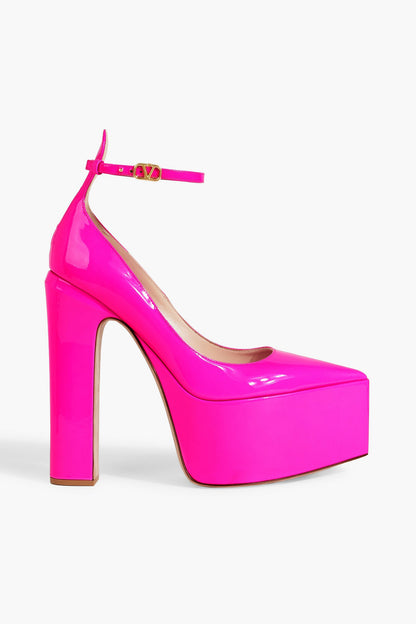 Valentino Garavani Tan-Go Patent-Leather Platform Pumps Bright Pink Women's