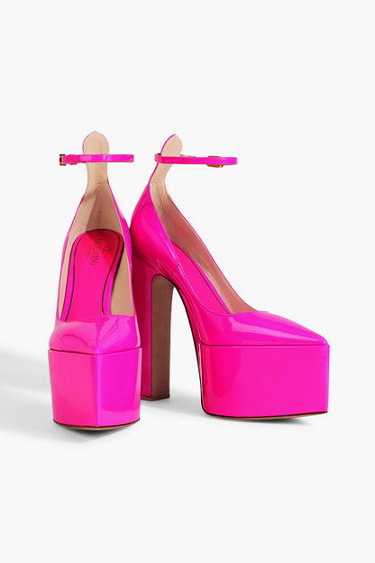 Valentino Garavani Tan-Go Patent-Leather Platform Pumps Bright Pink Women's
