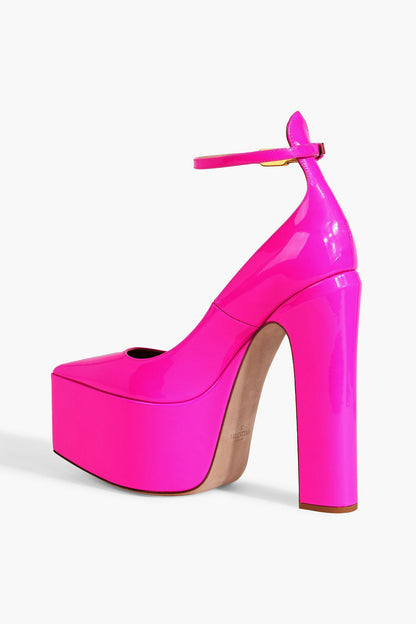 Valentino Garavani Tan-Go Patent-Leather Platform Pumps Bright Pink Women's