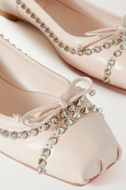 Christian Louboutin Mamadrague Spiked Leather Ballet Flats Pastel Pink Women's