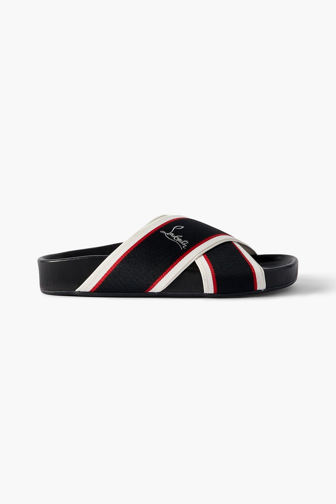Christian Louboutin Hot Cross Bizz Striped Grosgrain Slides Black Women's