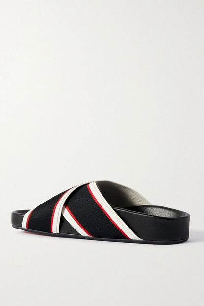 Christian Louboutin Hot Cross Bizz Striped Grosgrain Slides Black Women's