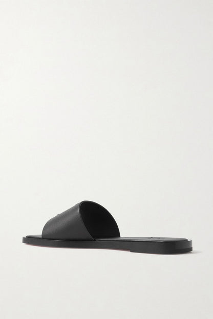 Christian Louboutin Cl Logo-Embossed Leather Slides Black Women's
