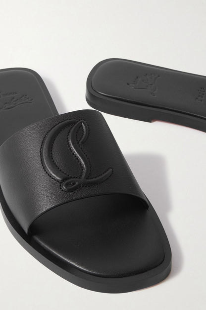 Christian Louboutin Cl Logo-Embossed Leather Slides Black Women's