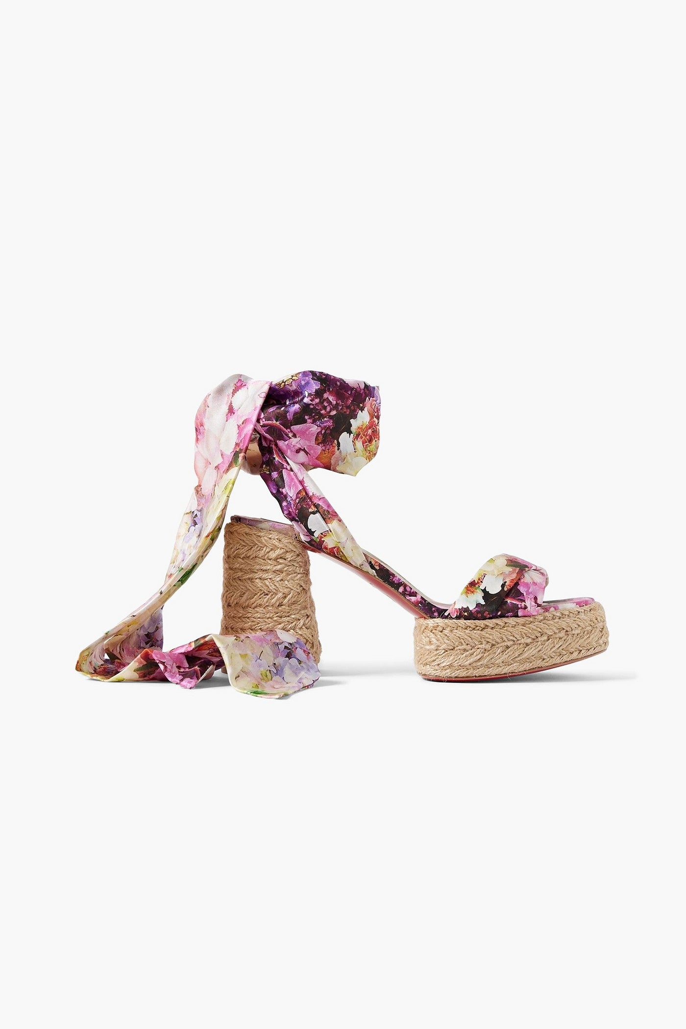 Christian Louboutin Mariza Du Desert 95 Floral-Print Satin Espadrille Platform Sandals Multicolor Women's