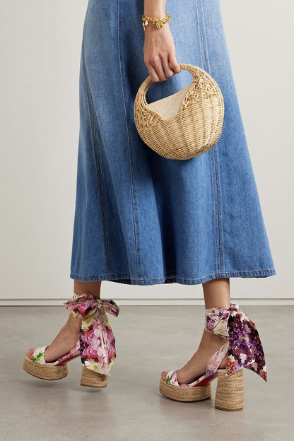 Christian Louboutin Mariza Du Desert 95 Floral-Print Satin Espadrille Platform Sandals Multicolor Women's